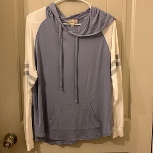 NWOT Pink Republic Light Blue & White Hooded Blouse